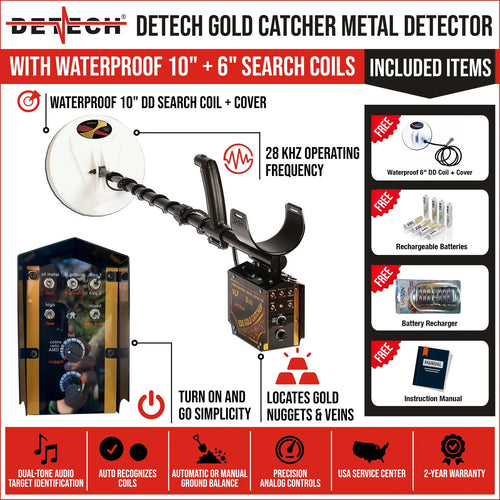 Detech EDS Gold Catcher Metal Detector w/ 6